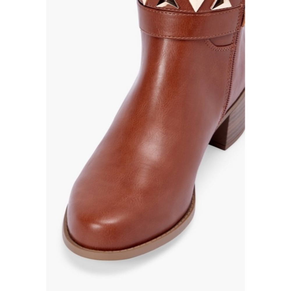 NWT JustFab Remy Studded Riding Boot in Leather Brown, Sz. 8 - Picture 4 of 9